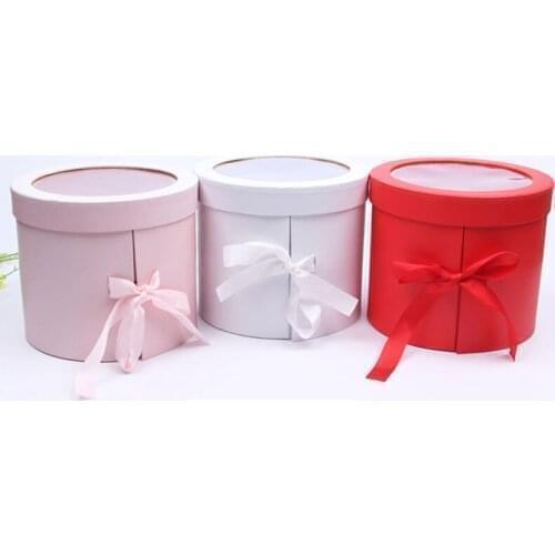 Two Layers Wedding Party Decoration PVC Window Bottom Paper Gift Box With Lid Flower Packaging Round Visible