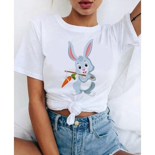 Cartoon Rabbits Painting T Shirt Women Aesthetic Shirt Ullzang Harajuku Vintage Tshirt New Fashion Top Tees Leisure Tshirt