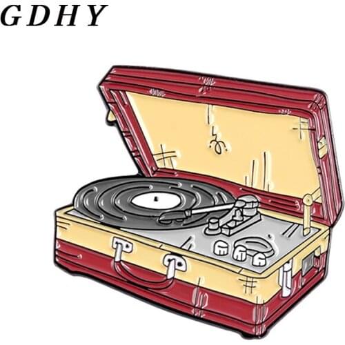 GDHY Suitcase Records Player Brooches Music Lovers Red Vintage Travel record player brooch Enamel Pins Badges Jewelry Brosche