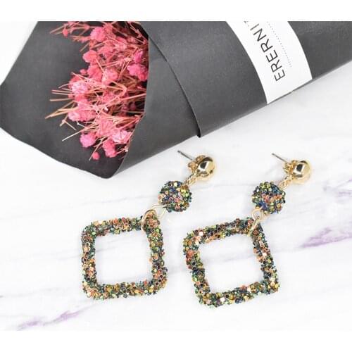 Geometric Square Hollow Drop Stud Earrings for Women Multicolor Graceful Earrings Party Jewelry Ladies Charming Earring
