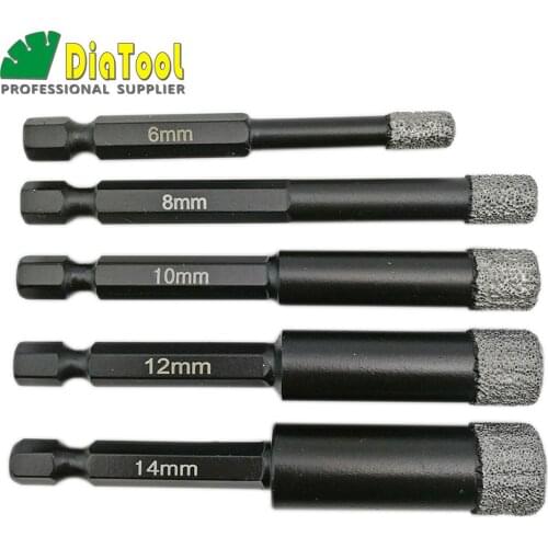 DIATOOL 5pcs Dia 6/8/10/12/14MM Dry Drilling core Bits With Quick-fit Shank For Drilling Granite & Marble Hole Saw