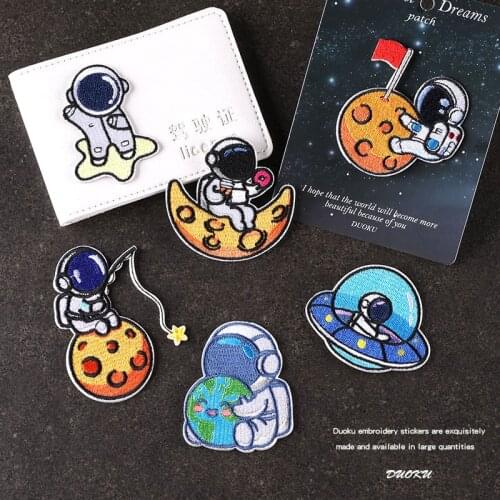 Spaceman Funny Spacewalk Astronaut Theme Sticker Diy Embroidered Self Adhesive Cute Patch for Backpack Jacket