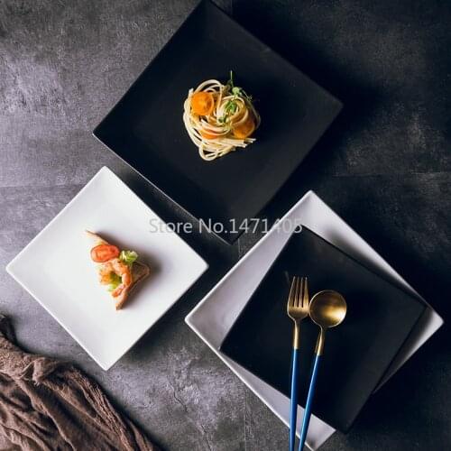 Nordic Creative Ceramic Western Food Plate Square Steak Plate Household Matte Tableware Dinner Plate Tray Breakfast Flat Plate