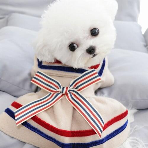 Beloved Dog Skirt Striped Autumn and Winter Pet Skirt Warm Pullover Soft Puppy Clothes Pet Dog Two-legged Clothes XS-XL