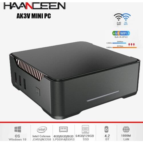 Mini PC Windows 10 Cherry Trail Z8350 Quad Core 14nm 4GB RAM 64GB ROM 2.4G&5G Dual Band WiFi Bluetooth Desktop Pocket Computer
