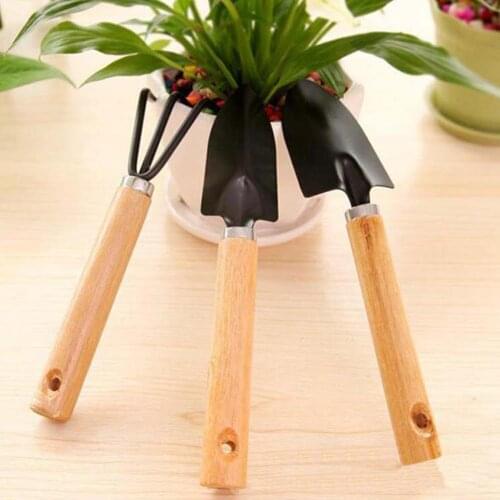 3Pcs Mini Plant Garden Gardening Tools Set with Wooden Handle Rake Shovel suits easy to carry Parts Accessories
