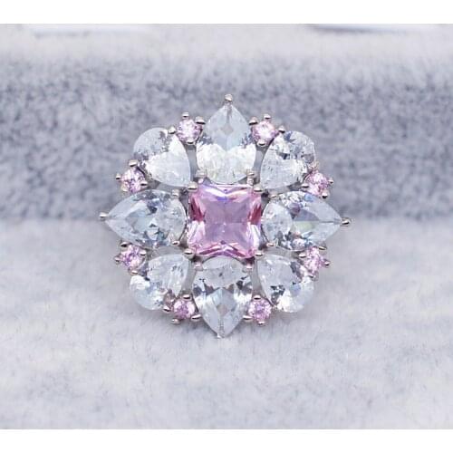 2020 New Luxury Water Drop Zircon Flower Princess Rings For Women Trendy Stainless Steel Female Jewelry Party Accessories Gifts