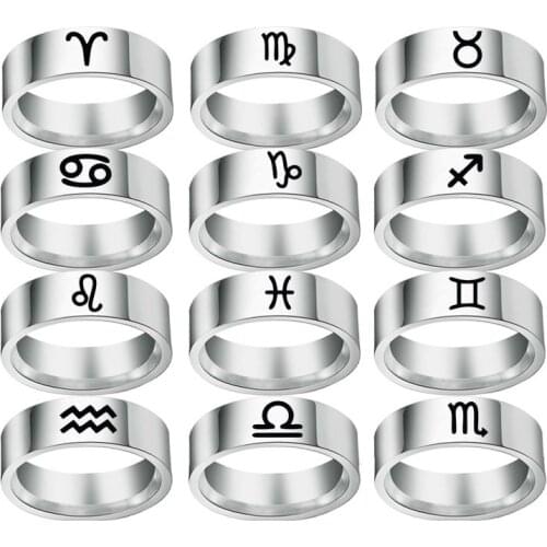 New 12 Constellations Rings For Wome Man Virgo Cancer Capricorn Sagittarius Leo Pisces Libra Scorpio Stainless Steel Couple Ring