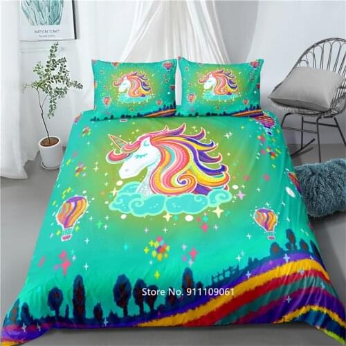 New Cartoon Unicorn Deluxe Bedding Set 2-3 Comfortable Down Bed Cover Pillowcase Children Boys and Girls Bedroom Decoration