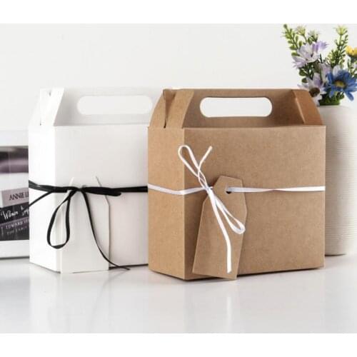 European Kraft Paper Gift Box Wedding Candy Cake Packing Box Portable Case Big Size 14.5x6.5x16cm with Card and Ribbon