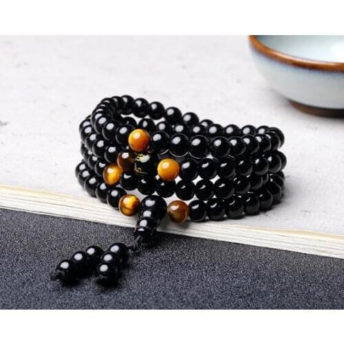 Drop shipping Natural obsidian and six characters of true words multi-circle with 108 beads bracelet wholesale