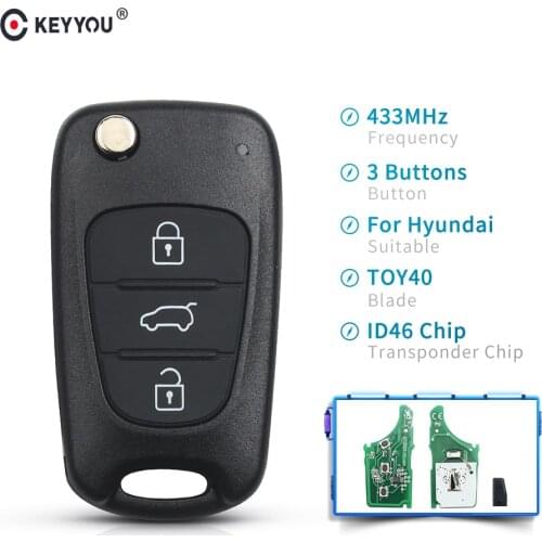 KEYYOU 433 Mhz Flip Car Remote Key Fob ID46 Chip For Hyundai I20 I30 IX35 Avante 3 Button Folding Car Auto Vehicle Control Alarm