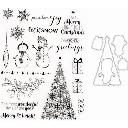 Christmas Tree Party Clear Stamps suit Cutting die 18x23cm Silicone Seal TPR Halloween Roller stamps DIY Scrapbooking Cards