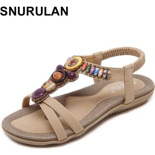 SNURULAN Summer 2021 ethnic fashion sandals women cross-border beach beaded retro large size flat sandals