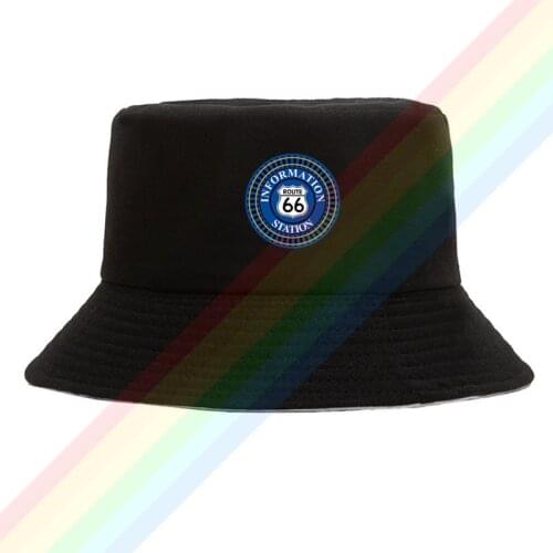Information Route 66 Station Cotton Top Comfortable Bucket Cap Men Women Hiking Fishing Hat Two-side