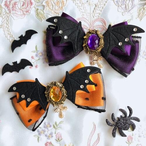 Halloween Vintage Gothic Magic Girl Side Clip Cute Bow Bat Wing Witch Headdress Lolita Hairpin Cosplay Handmade Hair Clip