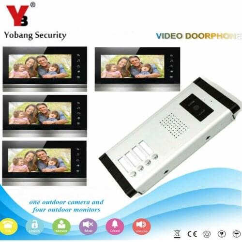 Yobang Security DHL free shipping New Apartment Intercom 7`` LCD Video Door Phone Doorbell intercom System for 2 house 1V4