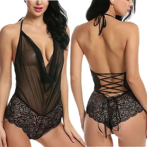 Women Sexy Nightwear Underwear G String Lace Sling Sleepwear Teddies Bodysuits Deep V Plus Size