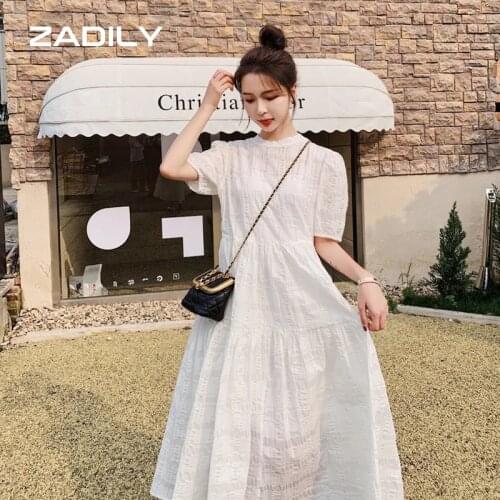 ZADILY Chic Casual Loose Women Chiffon Dress Short Sleeve Hollow Out Ladies Maxi Lace Dresses 2021 Summer Pluse Size Robe