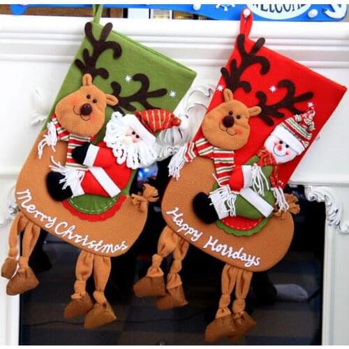 24*57cm Christmas Party Xmas Tree Hanging Decor New Year Cartoon Riding Deer Santa Snowman Stocking Sock Kids Gift Candy Bags