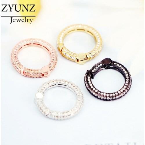 4PCS, Round Circle Lock Clasps Accessories CZ Micro Pave Clasps For DIY Jewellery Making Supplies