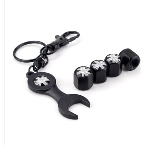 4pcs Fashion Car Tire Accessories Wheels Valve Caps 1pc Wrench British Flag Logo for Mini Coopers Mini One Coupe Cabrio Clubman