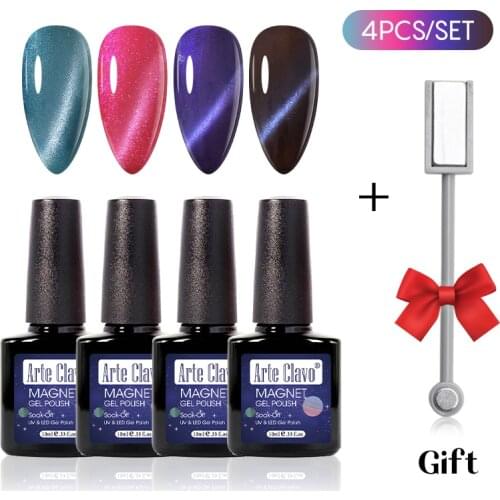Arte Clavo Cat Eye 4Pcs Set Series Gel Nail Polish Kit 10ml Eye Of Cat Nail Art Design Gel Kit UV Soak Off Manicure TopBase Coat