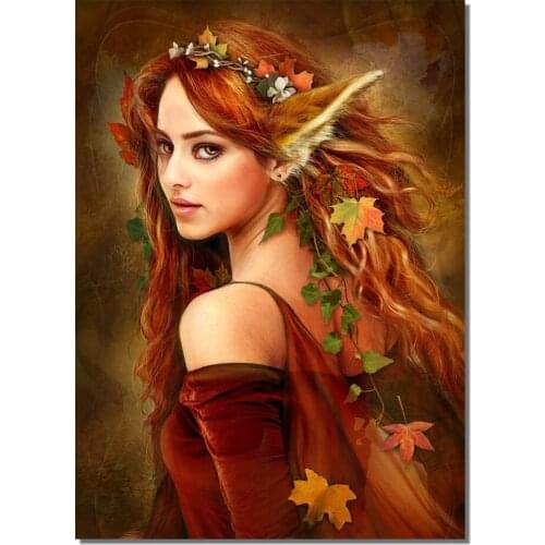 5D DIY Diamond Painting "fox Elf Girl" Fantasy Painting Full Round/Square Diamond Inlaid Embroidery Cross Stitch Home Decoration