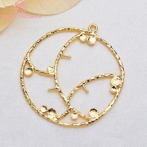 6PCS 35*33MM 24k Gold Color Brass Round Flower Charms Pendants High Quality Diy Jewelry Findings Accessories