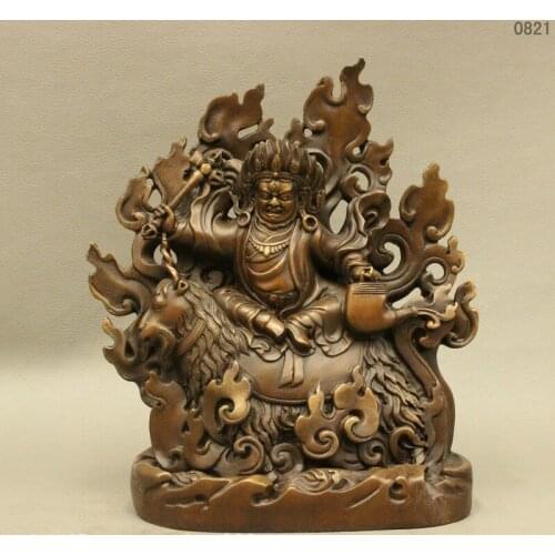 8" Chinese Pure Bronze Palden Lhamo Deity Ride Sheep Buddha Tibet Tantra Statue