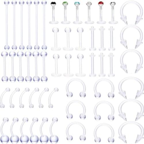 Acrylic Transparent Nose Piercing Rings Belly Tongue Eyebrow Rings Nostril Studs Retainer Zircon Woman Body Piercing Jewelry