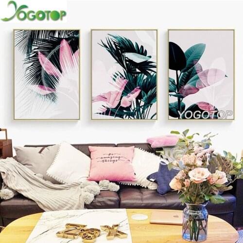 Diy Diamond Painting Cross Stitch Plant Colored Leaves Abstract 5D Full mosaic Diamond Embroidery Home Decor 3pcs/set ML960