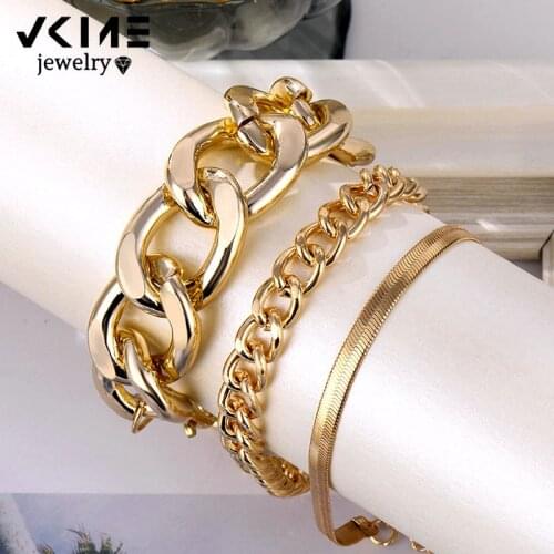 VKME Punk Miami Cuban Bracelets bracelet Hip Hop Big Chunky Gold Color Thick Chain bracelet Women Jewelry