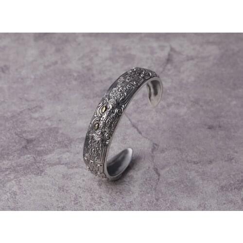 Solid 925 Sterling Silver lucky beast Mens Women Retro Cuff Bangle Bracelet jewelry A4590