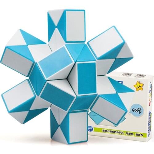 Kids 48 Wedges Snake Cube Blue and White Ruler Cube Brain Teaser 3D Snake Puzzle Twist Toys