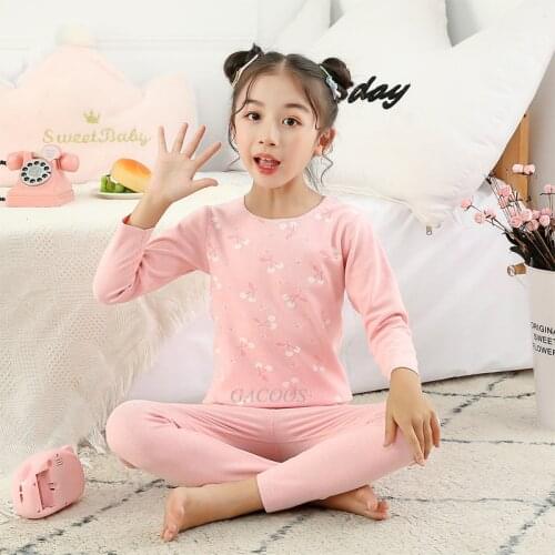 Children Floral Print Thermal Underwear Lovely Girls Long Sleeve Pajamas Kids Sleepwear Suit Soft Velvet Home Clothes Nighty