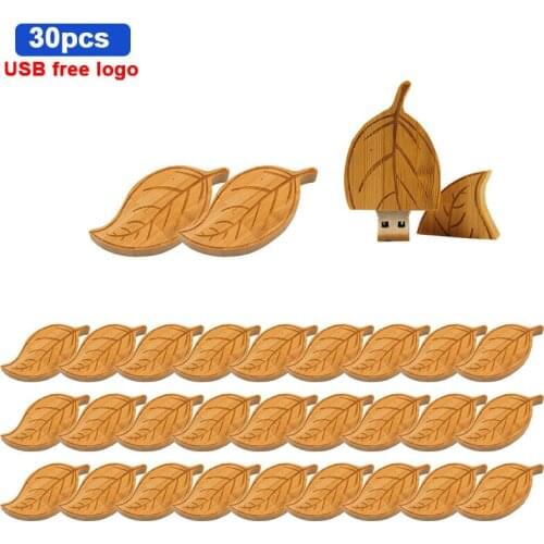 30pcs free custom logo Wooden Leaves USB2.0 128gb 8gbflash drive pen driver wood tree leaf pendrive 16GB 32GB 64GB memory stick