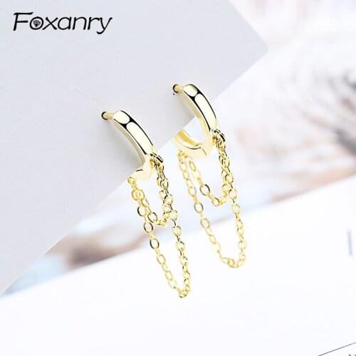 Foxanry New Terndy Charms Double Chain Earrings 925 Sterling Silver Personality earring Party Jewelry Gifts Prevent Allergy
