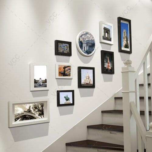 10Pcs/Set Natural Wood Picture Frames For Corridor Stairs Wall Photo Frames Decor Classic Wooden Frame For Home Decoration