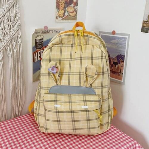 Plaid Backpacks for Girls High Quality Nylon School Bag Green Woman Backpack Female Large Capacity Bagpack Cute Student Bookbags