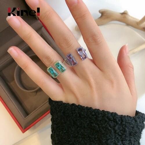 Kinel 925 Sterling Silver Wedding Purple Green Natural Emerald Party Fashion Wild Noble Ring Jewelry Female Christmas Gift