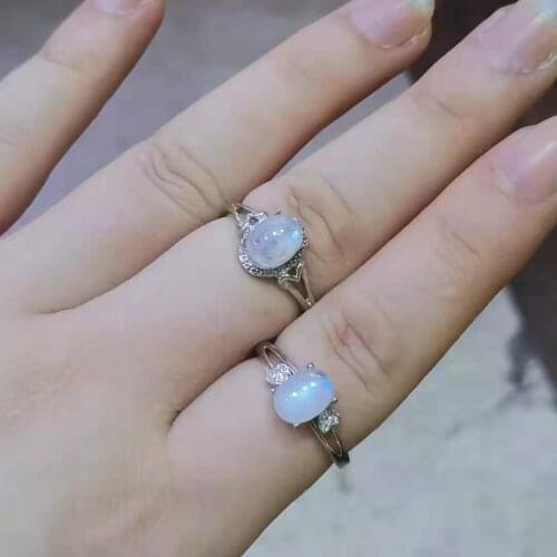 Natural Moonlight Gemstone Ring Womens Zircon S925 Heart-shaped Simple Style Bijoux Femme Anillos Mujer Ringen Aro De Luz