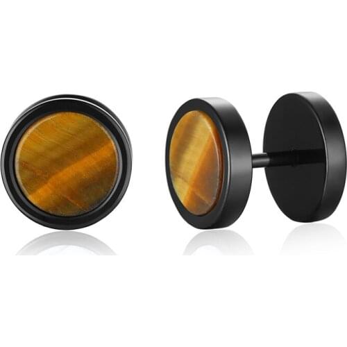 Round Dumbbell Earrings for Men Barbell Mens Black Earring Stainless Steel Fashion Male Jewelry