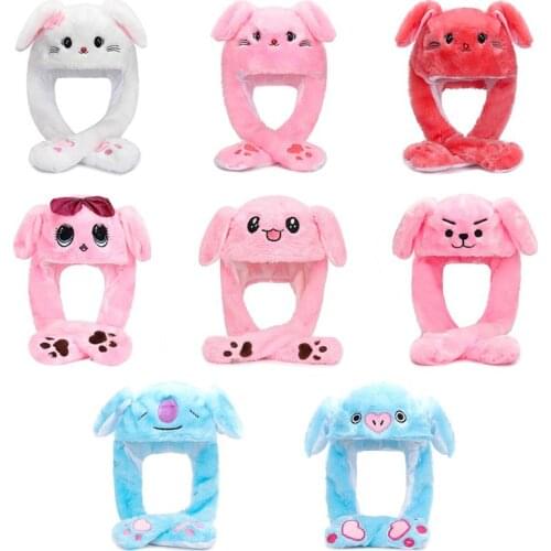 Cute Bunny Pig Animal Plush Hat Airbag Moving Jumping Ears Toy Gift Cap with Paw