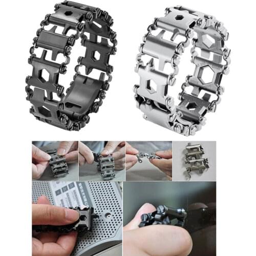 29 in 1 Multi Tool Bracelet Tread Bracelet Stainless Steel Outdoor Bolt Driver Tools Kit Travel Wearable Camping Emergency Kit