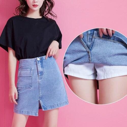 Fashion Blue Denim Skirt Women Summer Korean High Waist Loose Thin A Line Skirt Asymmetrical Mini Short Sexy Girls Slit Skirts