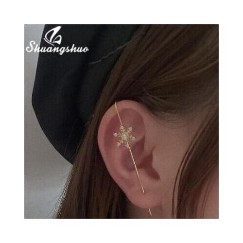 Shuangshuo Fashion Crystal Ear Needle Wrap Earrings Party Jewelry for Women Vintage Snowflake Cuff Earrings Christmas Gift