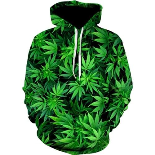 2021 Mens New Fashion 3D Digital Printing Green Leaf Plant Hooded Sweater
