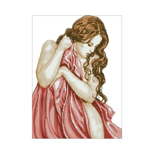Innocent girl in red dress Needlework,For Embroidery,DIY 14CT Unprinted Arts Cross stitch kits Set Cross-Stitching Home Decor