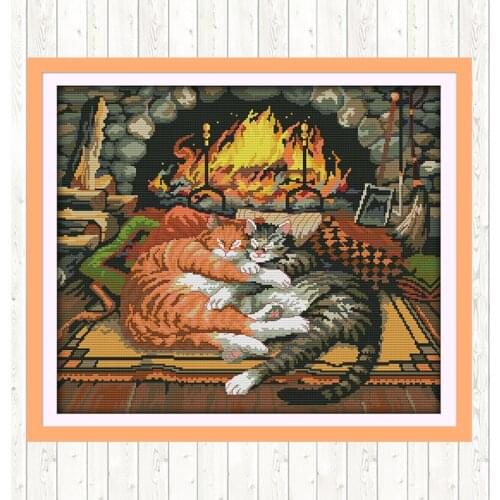 Sleeping Cat Embroidery Handmade Needlework Package DMC Floss Kits Cross Stitch Kits 11CT 14CT Cross Stitch Set Wall Home Decor